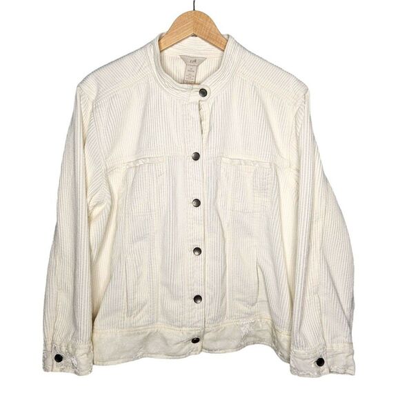 J JILL Woman Casual Corduroy Jacket Plus 3X Velvet Trim Button Up Winter White - Picture 1 of 7